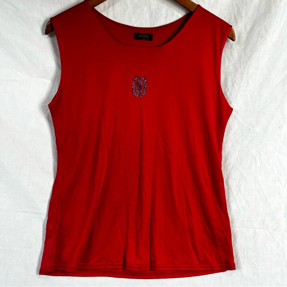 Silk Tank Top Adinkra by Aku Sika Women Large Red Two Ply Silk Sleeveless Shirt